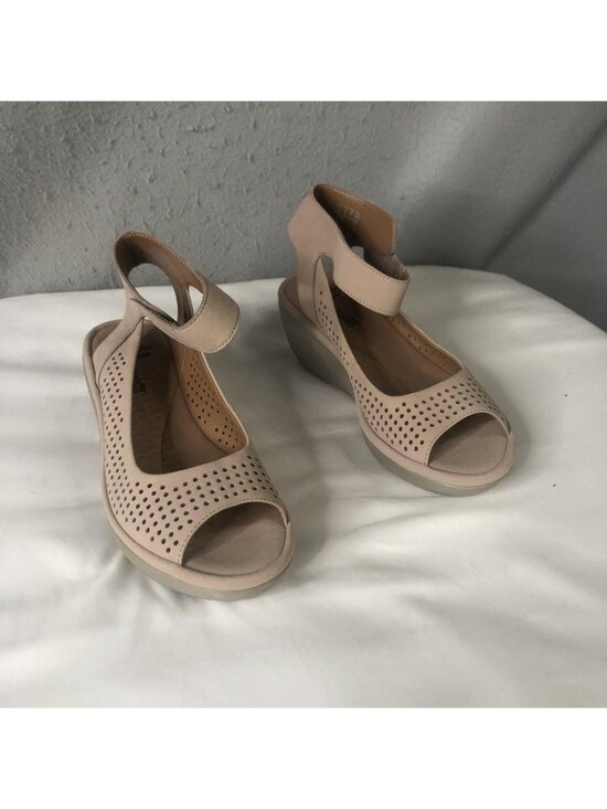 Clarks Shoes - Clarks Sandals Womens Size 6.5 Beige Reedly Salene Wedge Comfort Ankle Strap